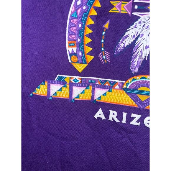 Vintage Arizona Shirt Native Art Artwork Feathers Graphic Purple Tee VTG 90s L - Picture 5 of 11